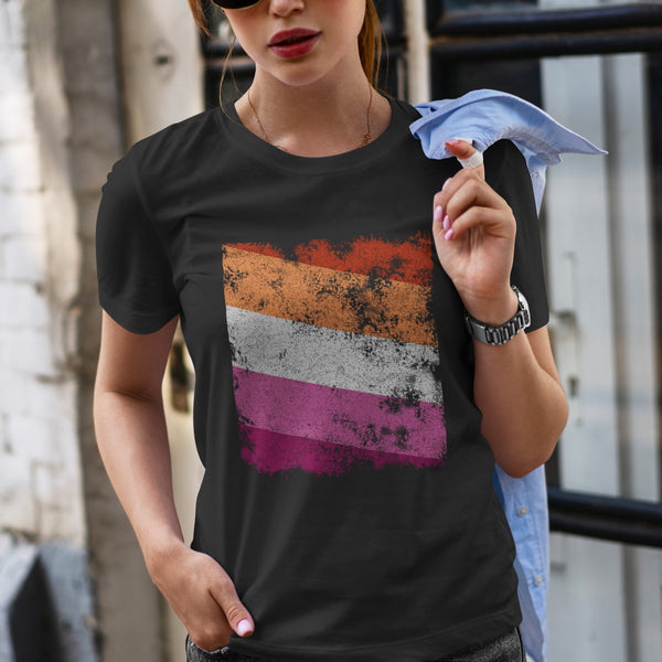 Lesbian Flag - Distressed LGBT+ T-Shirt