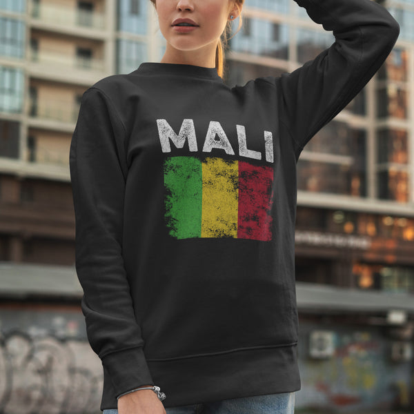 Mali Flag Distressed - Malian Flag Sweatshirt