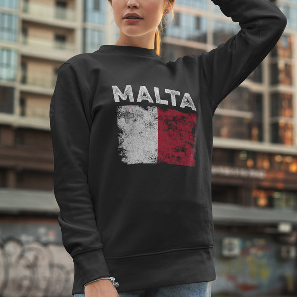 Malta Flag Distressed - Maltese Flag Sweatshirt