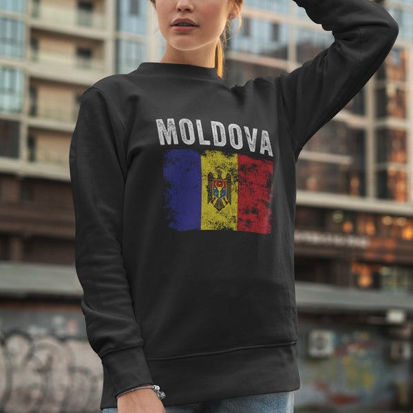 Moldova Flag Distressed - Moldovan Flag Sweatshirt
