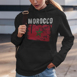 Morocco Flag Distressed - Moroccan Flag Hoodie
