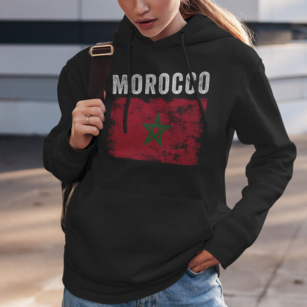 Morocco Flag Distressed - Moroccan Flag Hoodie