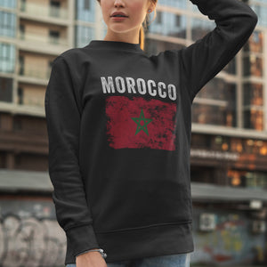 Morocco Flag Distressed - Moroccan Flag Sweatshirt