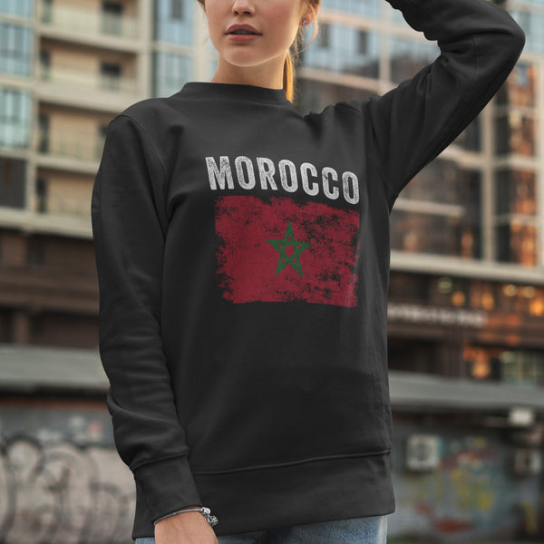 Morocco Flag Distressed - Moroccan Flag Sweatshirt