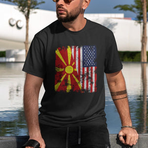 North Macedonia USA Flag - Half American T-Shirt