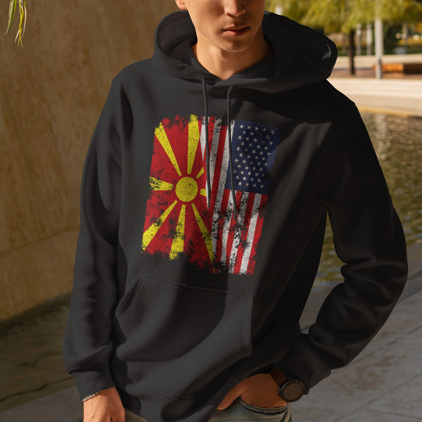 North Macedonia USA Flag - Half American Hoodie