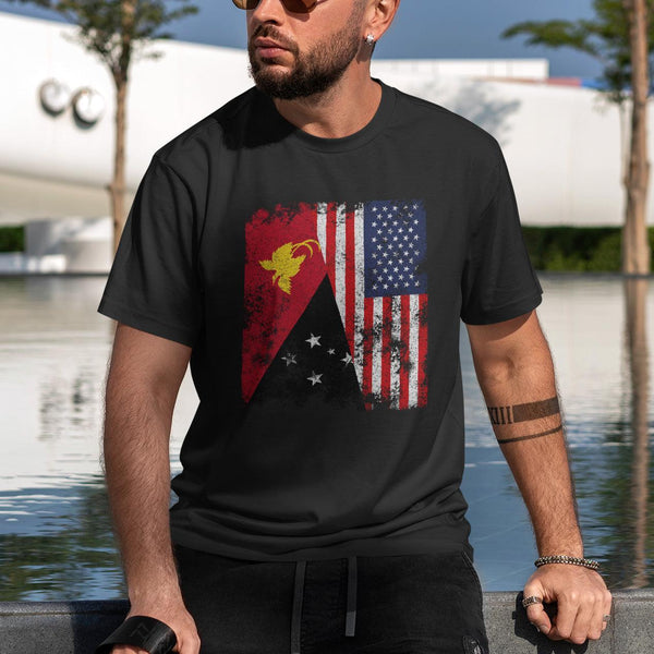 Papua New Guinea USA Flag Half American T-Shirt