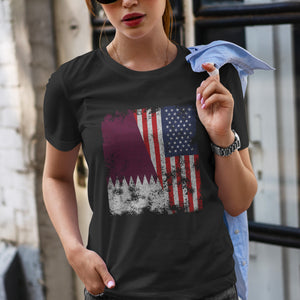 Qatar USA Flag - Half American T-Shirt
