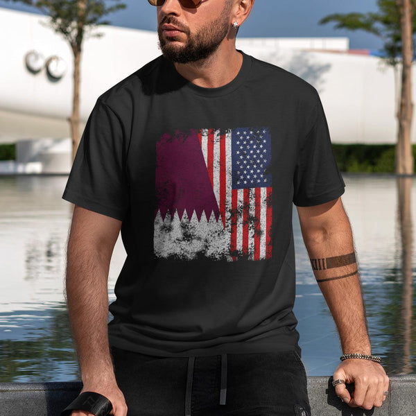 Qatar USA Flag - Half American T-Shirt
