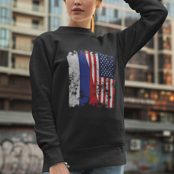 Russia USA Flag - Half American Sweatshirt