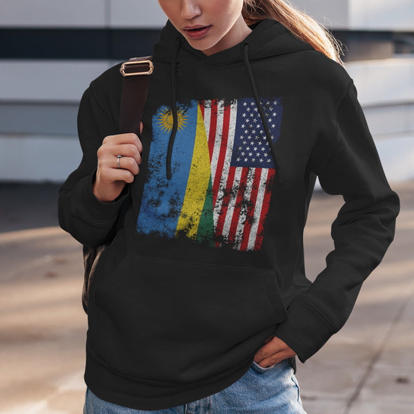 Rwanda USA Flag - Half American Hoodie