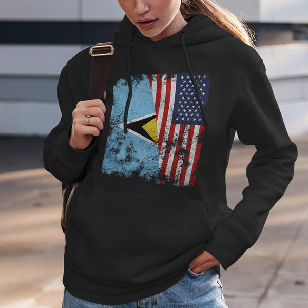Saint Lucia USA Flag - Half American Hoodie