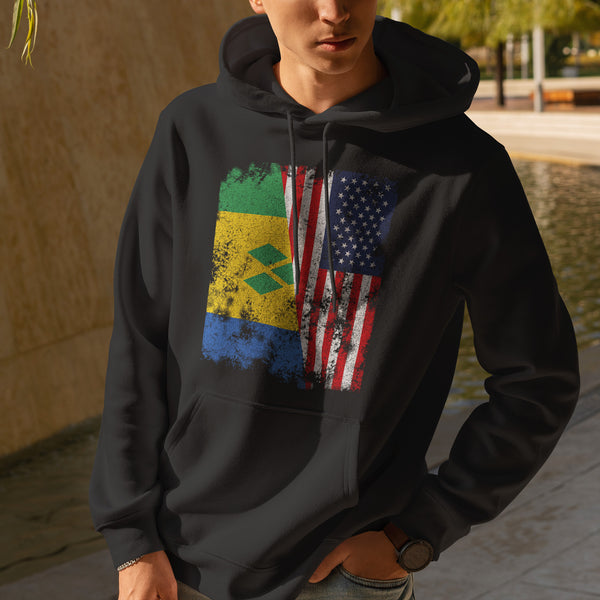 Saint Vincent and Grenadines USA Flag Hoodie Black / S