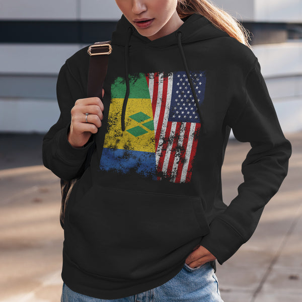 Saint Vincent and Grenadines USA Flag Hoodie Black / S