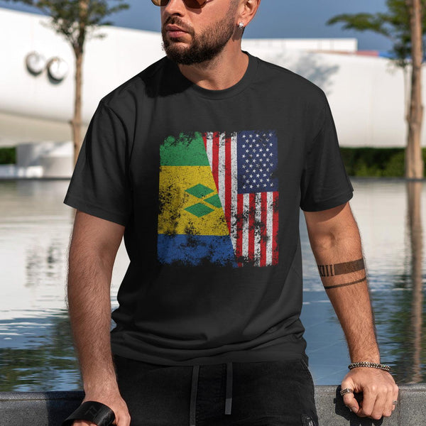 Saint Vincent and Grenadines USA Flag T-Shirt Black / S