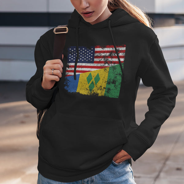 Saint Vincent and the Grenadines USA Flag Hoodie Black / S