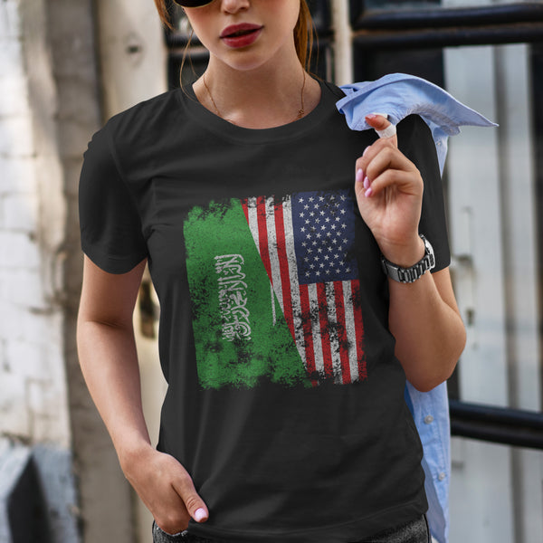 Saudi Arabia USA Flag - Half American T-Shirt