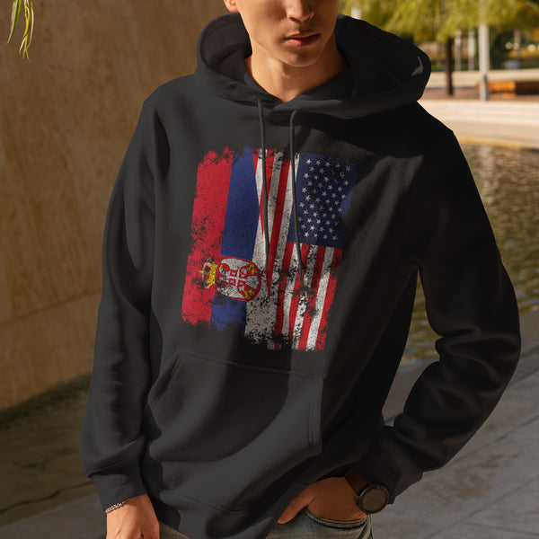 Serbia USA Flag - Half American Hoodie