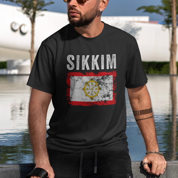 Sikkim Flag Distressed - Sikkimese Flag T-Shirt