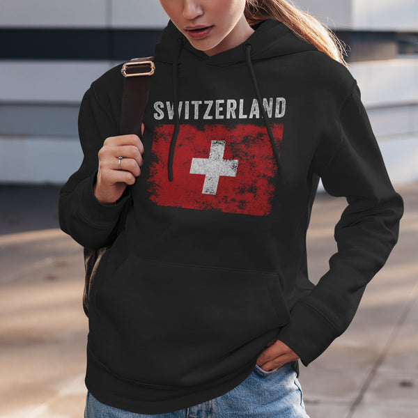 Switzerland Flag Distressed - Swiss Flag Hoodie