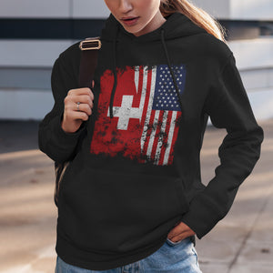 Switzerland USA Flag - Half American Hoodie