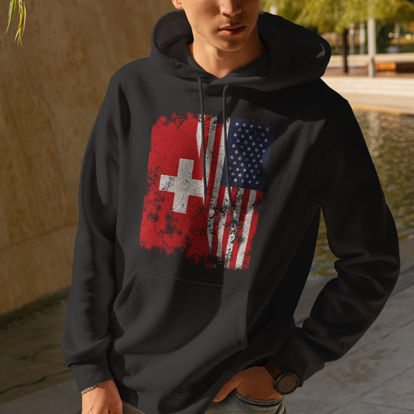 Switzerland USA Flag - Half American Hoodie