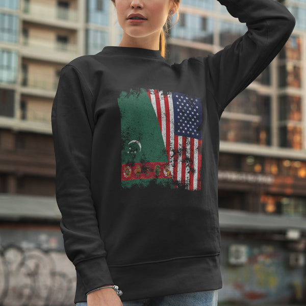 Turkmenistan USA Flag - Half American Sweatshirt