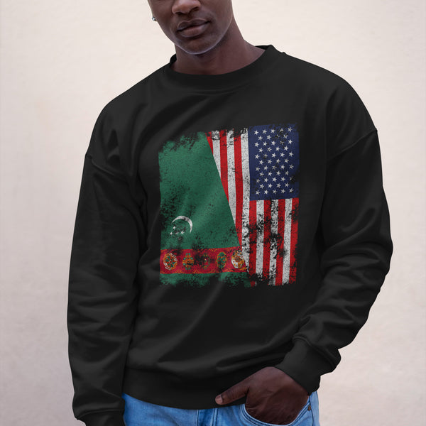 Turkmenistan USA Flag - Half American Sweatshirt