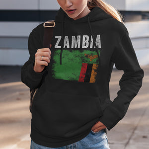 Zambia Flag Distressed - Zambian Flag Hoodie